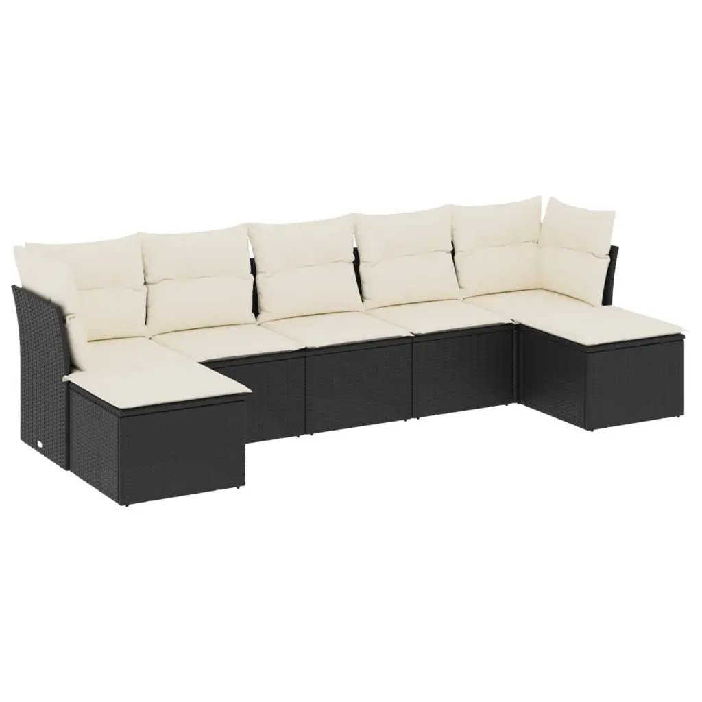 Garden Sofa Set 7 Piece Outdoor Patio Furniture Black Poly Rattan Modular