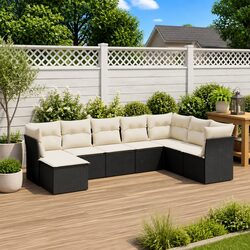 Garden Sofa Set 8 Piece Outdoor Furniture Black Poly Rattan Modular Patio