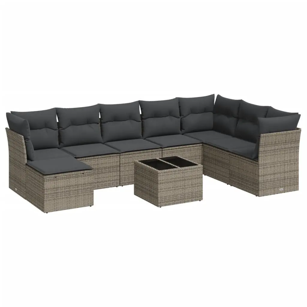Garden Sofa Set 9 Piece Outdoor Furniture Grey Poly Rattan with Storage Cushions