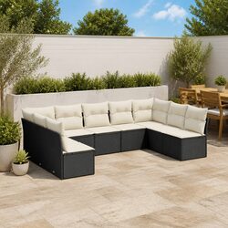 Garden Sofa Set 9 Piece Outdoor Furniture Patio Black Poly Rattan with Cushions