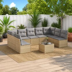 Garden Sofa Set 10 Piece Outdoor Furniture Patio Beige Poly Rattan with Cushions