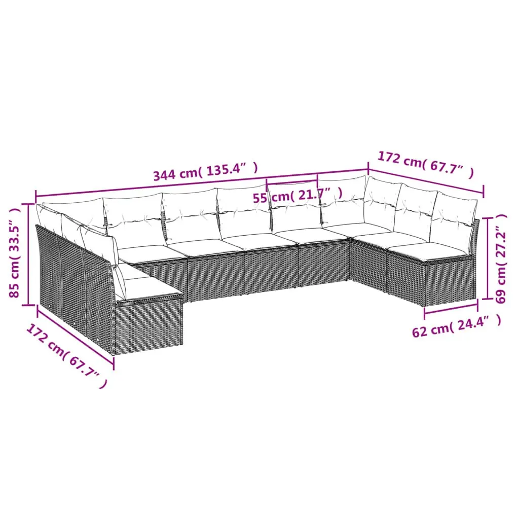 Outdoor Garden Sofa Set 10 Piece Beige Poly Rattan Patio Furniture with Storage