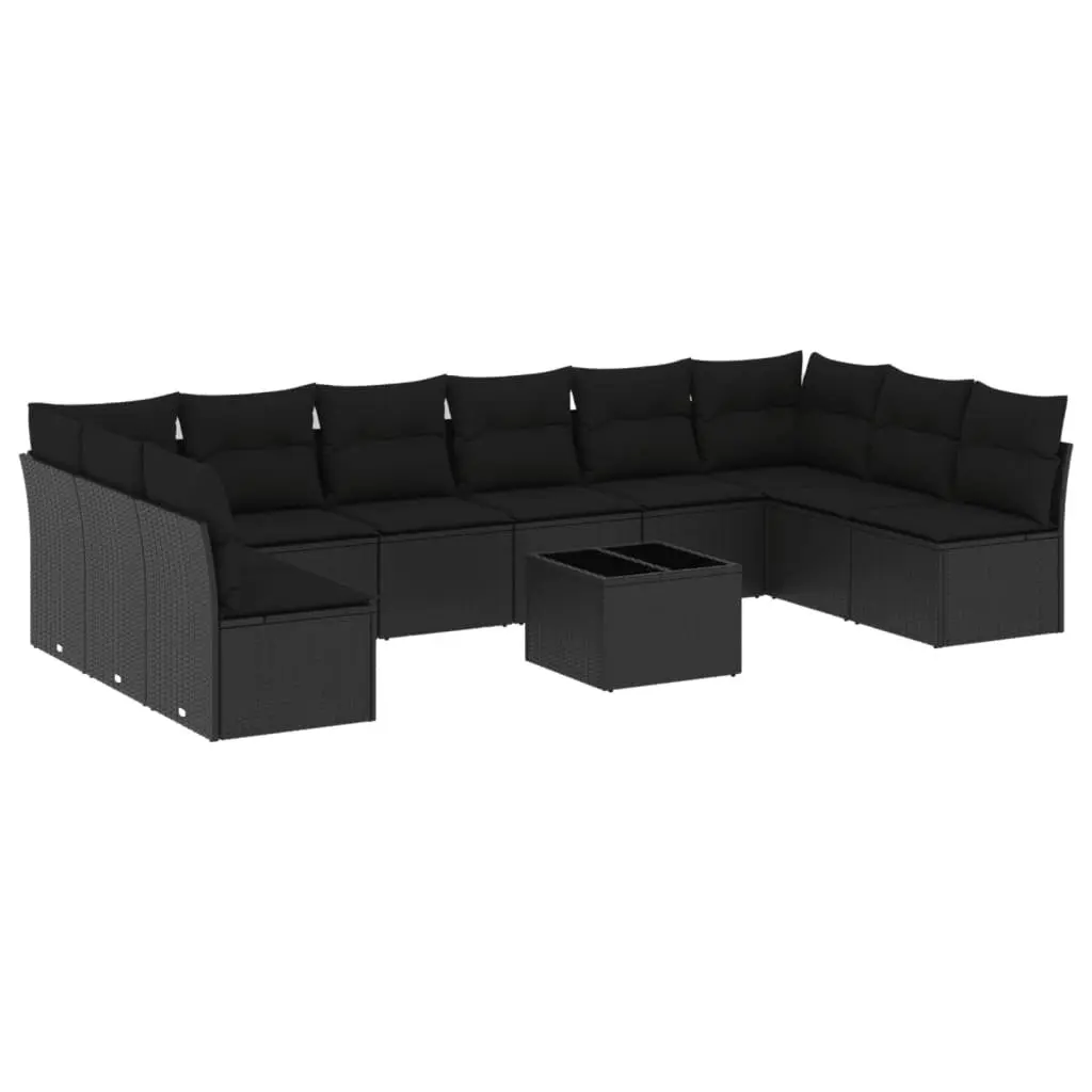 Garden Sofa Set 11 Piece Outdoor Furniture Patio Lounge Black Poly Rattan