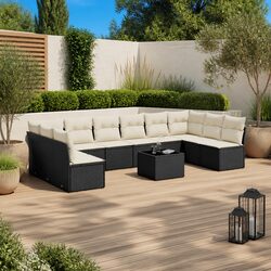 Garden Sofa Set 11 Piece Outdoor Furniture Black Poly Rattan Modular Patio