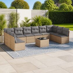 Garden Sofa Set 11 Pieces Beige Outdoor Furniture Patio Sectional with Storage