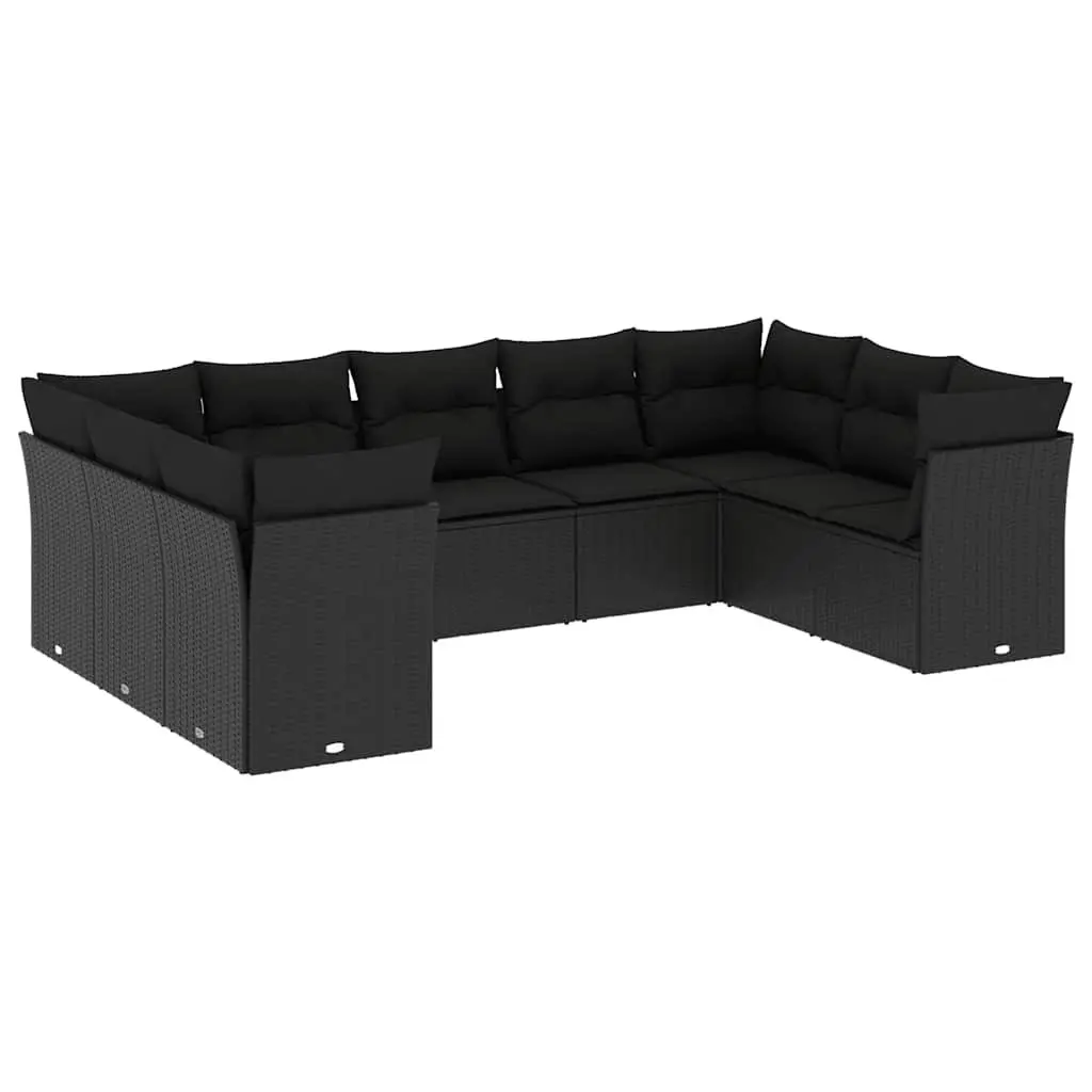 Garden Sofa Set 9 Piece Outdoor Furniture Patio Lounge Black Poly Rattan Modular