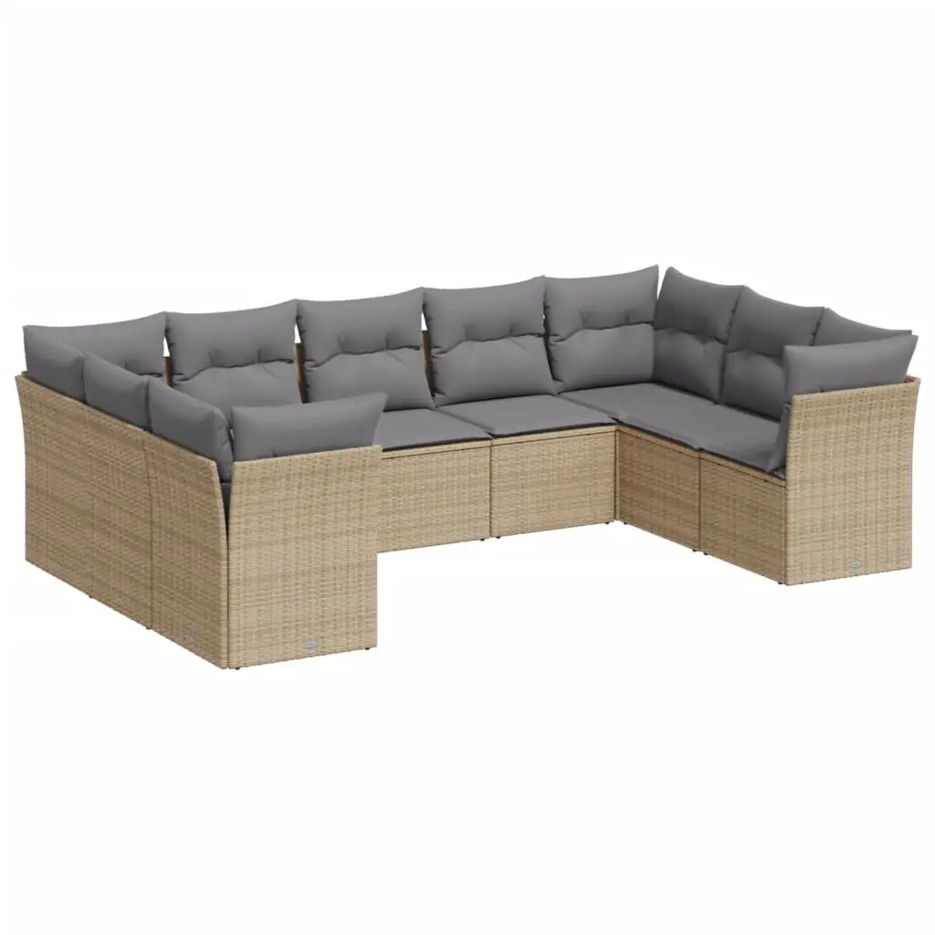 Garden Sofa Set 9 Piece Outdoor Furniture Beige Poly Rattan Patio Seating with