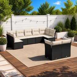 Friendly 9-Piece Black Rattan Sofa Set for Outdoors