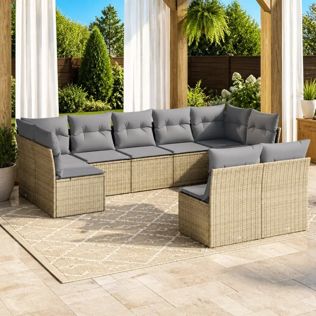 Garden Sofa Set 9 Piece Outdoor Furniture Patio Lounge Beige Poly Rattan Modular