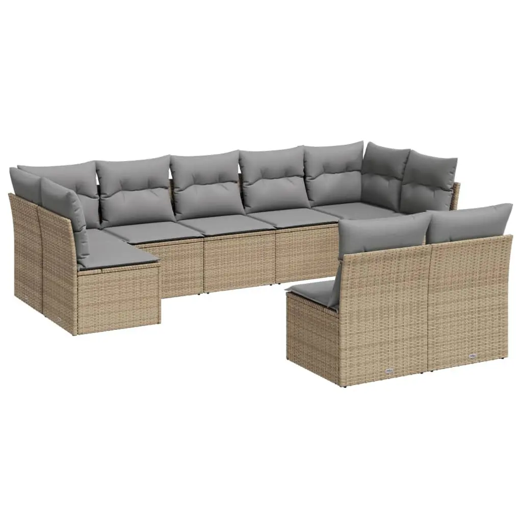 Garden Sofa Set 9 Piece Outdoor Furniture Patio Lounge Beige Poly Rattan Modular