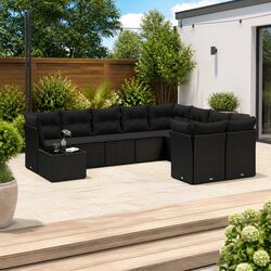 Garden Sofa Set 10 Piece Outdoor Furniture Black Poly Rattan Modular Patio
