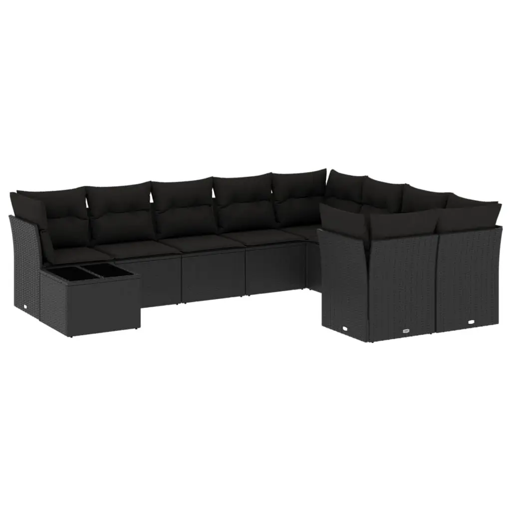 Modular Outdoor Furniture Garden Sofa Set 10 Piece Black Poly Rattan Patio