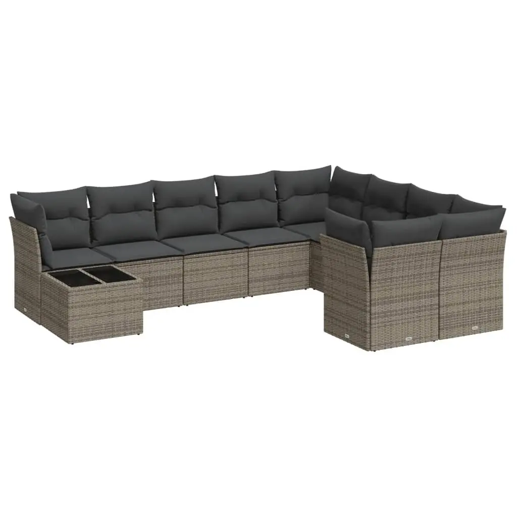 10 Piece Outdoor Modular Patio Sofa Set Grey Poly Rattan Furniture