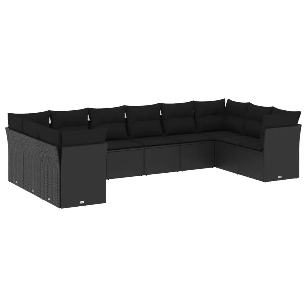 Garden Sofa Set 10 Piece Outdoor Furniture Black Poly Rattan Patio Sectional