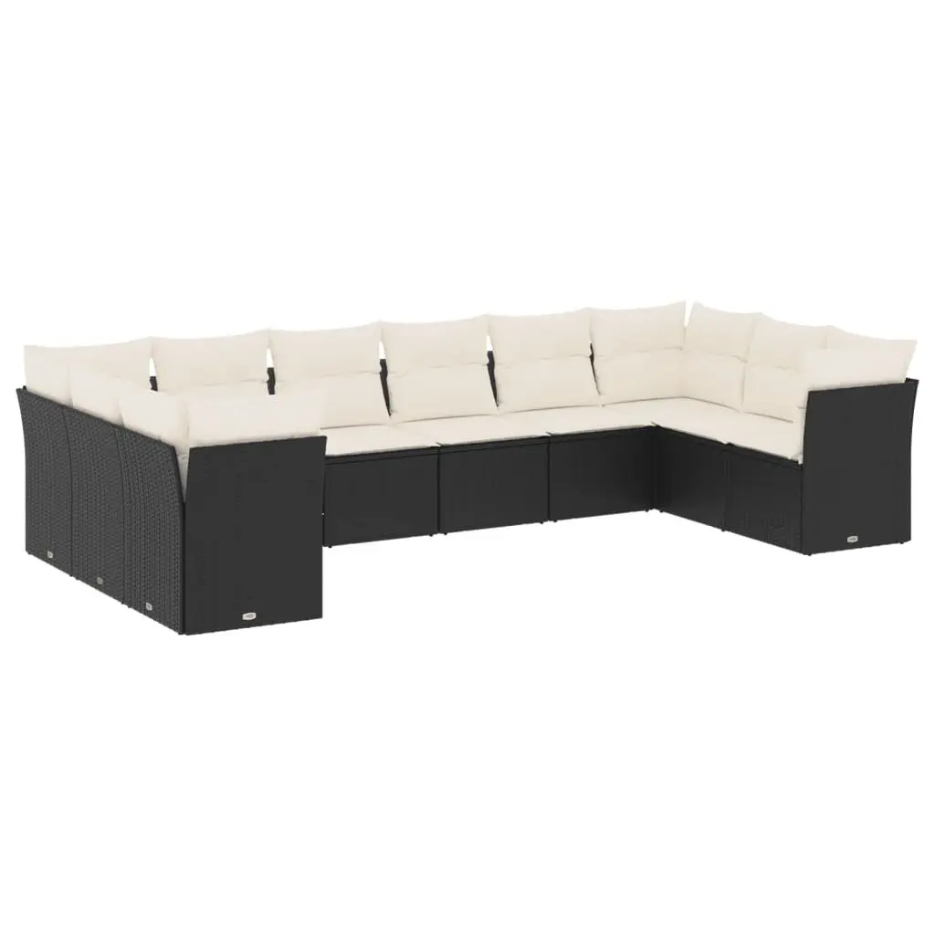 Garden Sofa Set 10 Piece Outdoor Furniture Patio Black Poly Rattan Modular