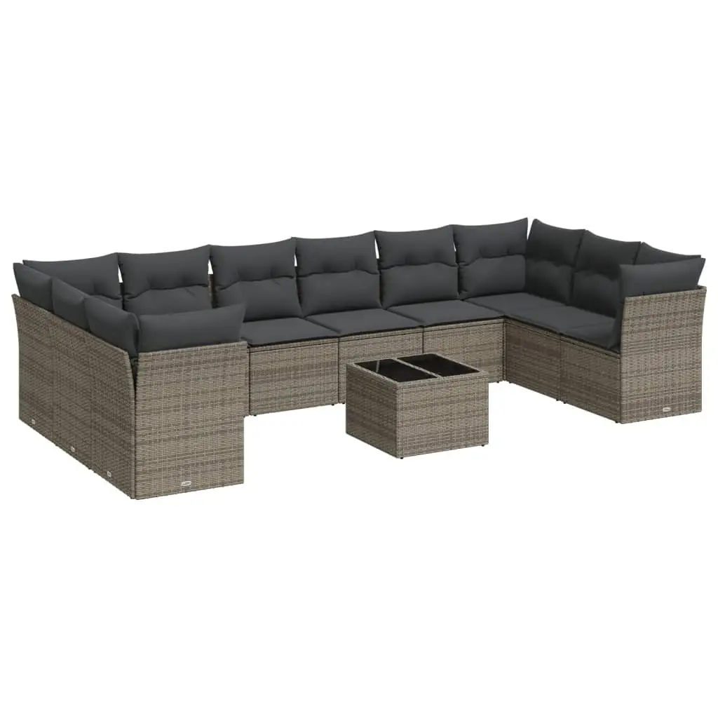 Garden Sofa Set 11 Piece Grey Outdoor Furniture Poly Rattan Patio Lounge with