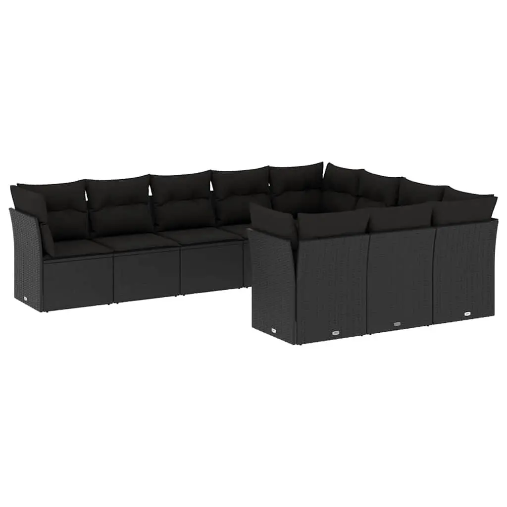 Garden Sofa Set 10 Piece Outdoor Furniture Patio Black Poly Rattan Modular
