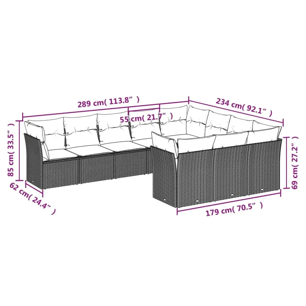 Garden Sofa Set 10 Piece Outdoor Furniture Grey with Storage Cushions