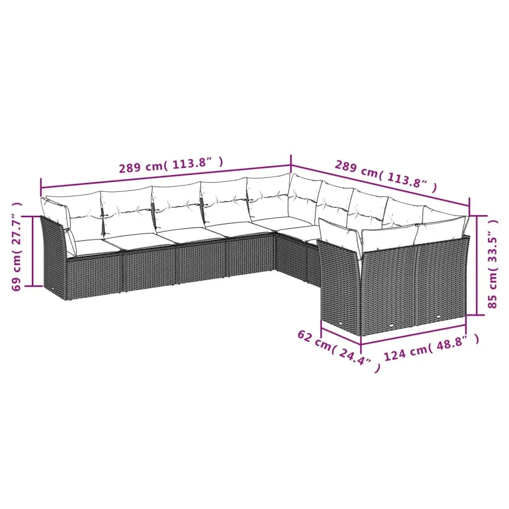 Garden Sofa Set 10 Piece Outdoor Furniture Patio Black Poly Rattan Modular