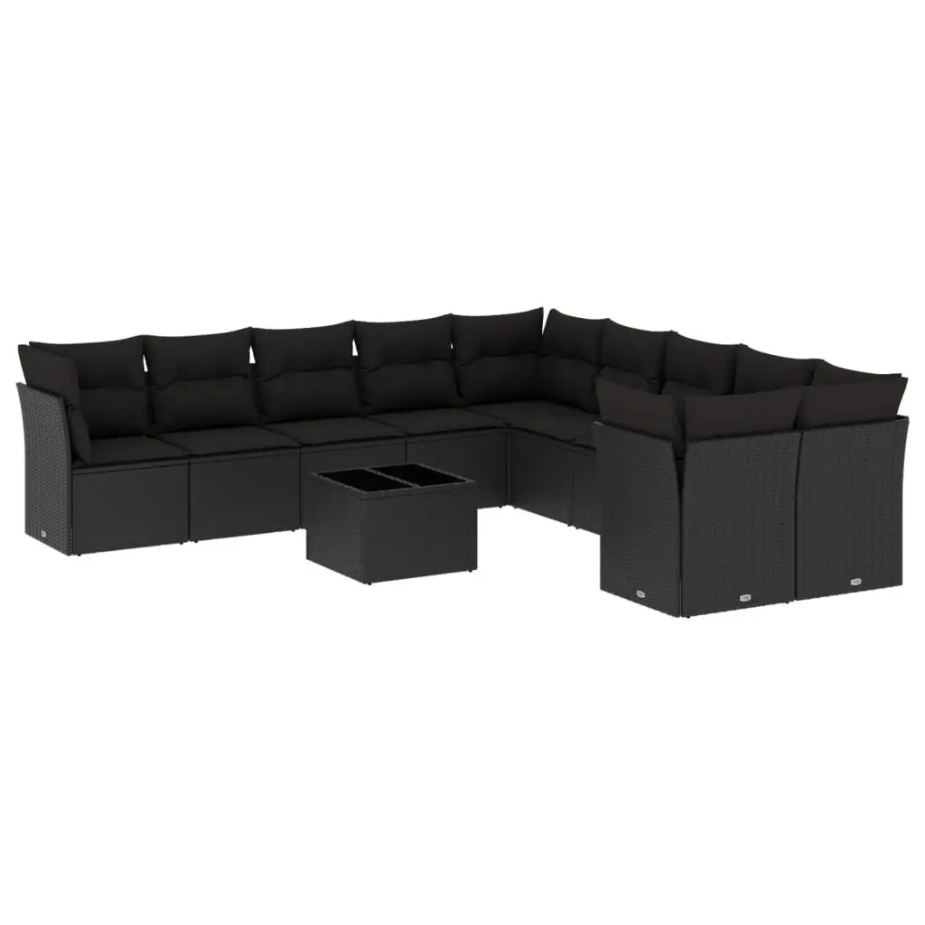 11 Piece Outdoor Garden Sofa Set Black Poly Rattan with Cushions