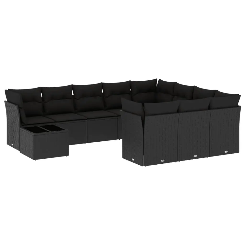 Garden Sofa Set 11 Piece Outdoor Furniture Black Poly Rattan Patio Sectional