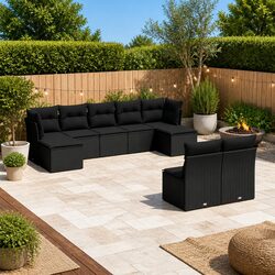 Garden Sofa Set 9 Piece Outdoor Furniture Patio Black Poly Rattan Modular