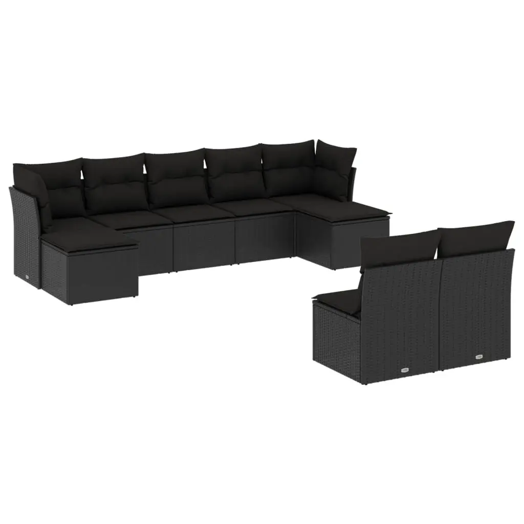 Garden Sofa Set 9 Piece Outdoor Furniture Patio Black Poly Rattan Modular