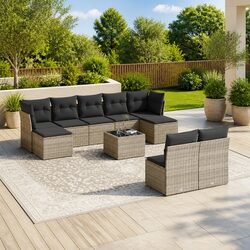 10 Piece Grey Garden Sofa Set for Outdoors