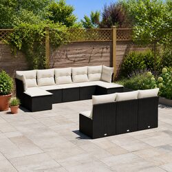 Garden Sofa Set 10 Piece Outdoor Furniture Black Poly Rattan with Cushions