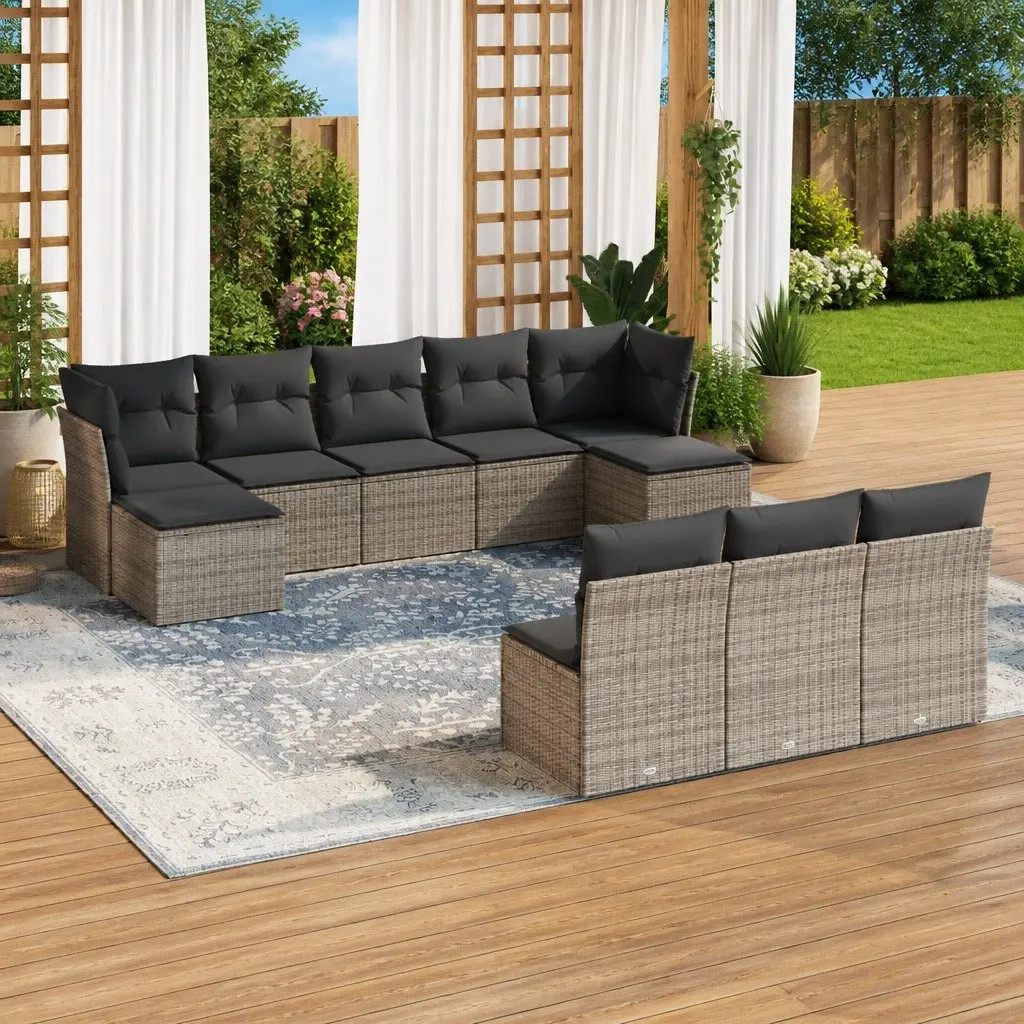 10 Piece Modular Garden Sofa Set Grey PE Rattan Outdoor Furniture Patio Lounge