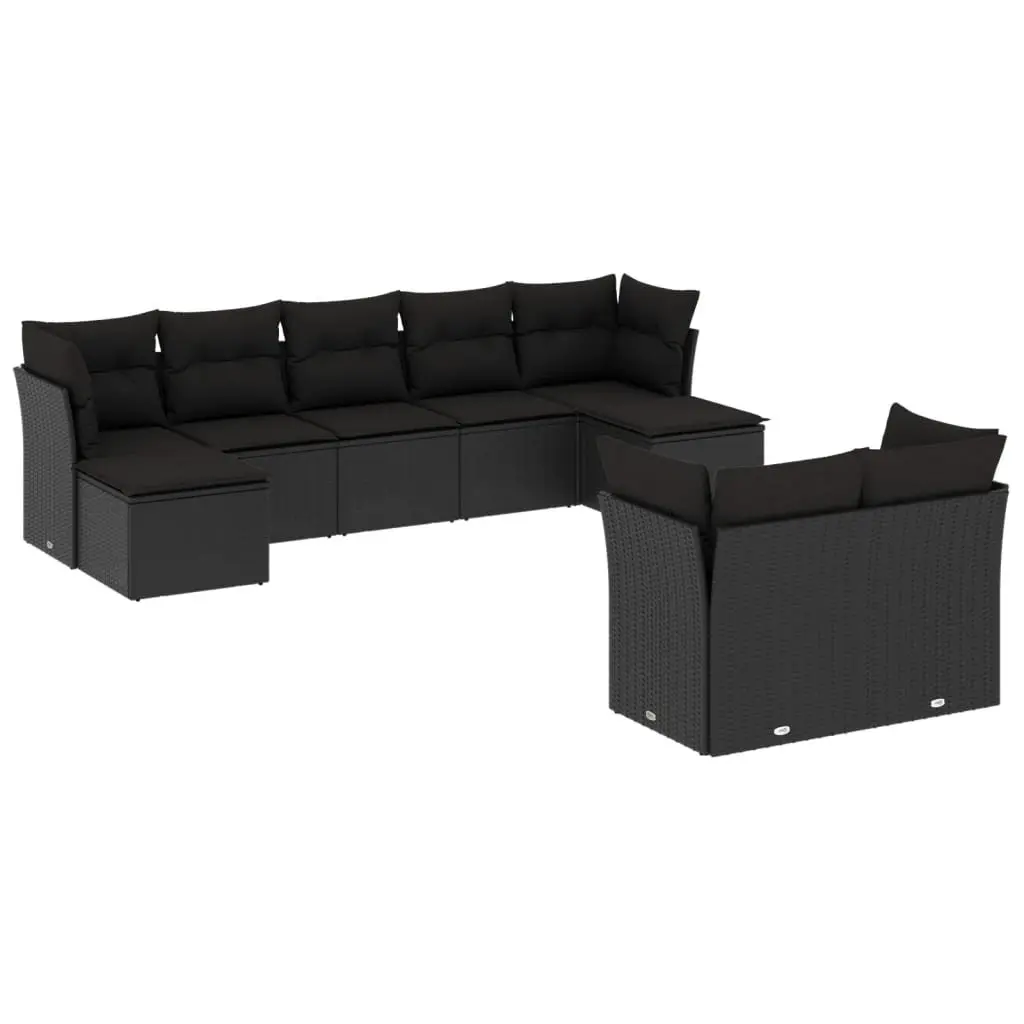 Garden Sofa Set 9 Piece Outdoor Patio Furniture Black Poly Rattan Modular with