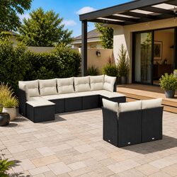 Garden Sofa Set 9 Piece Outdoor Furniture Poly Rattan Black Patio Seating with