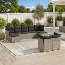Garden Sofa Set 9 Piece Outdoor Furniture Patio Grey Poly Rattan Modular