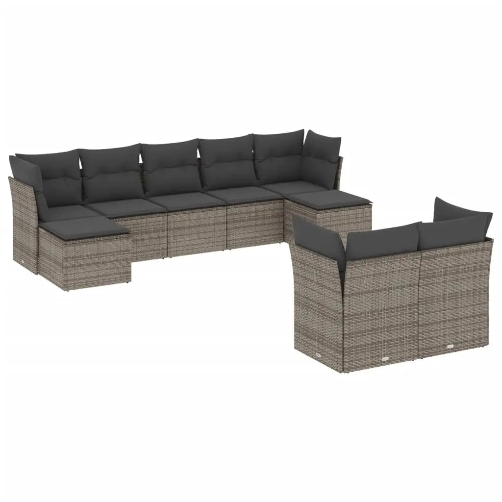 Garden Sofa Set 9 Piece Outdoor Furniture Patio Grey Poly Rattan Modular