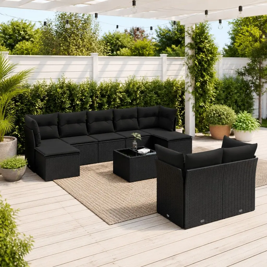 Garden Sofa Set 10 Piece Outdoor Furniture Black Poly Rattan Patio Lounge