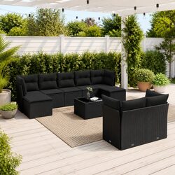 Friendly 10-Piece Black Rattan Outdoor Sofa Set