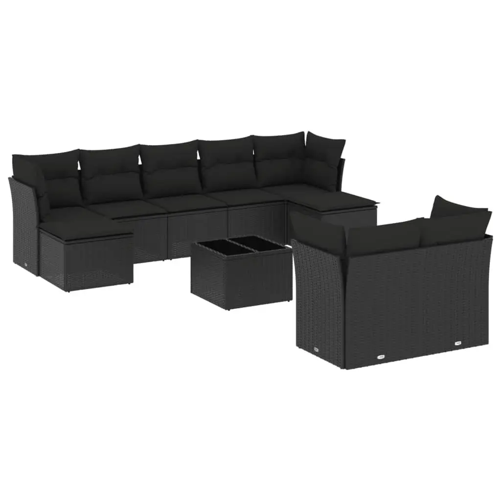 Garden Sofa Set 10 Piece Outdoor Furniture Black Poly Rattan Patio Lounge