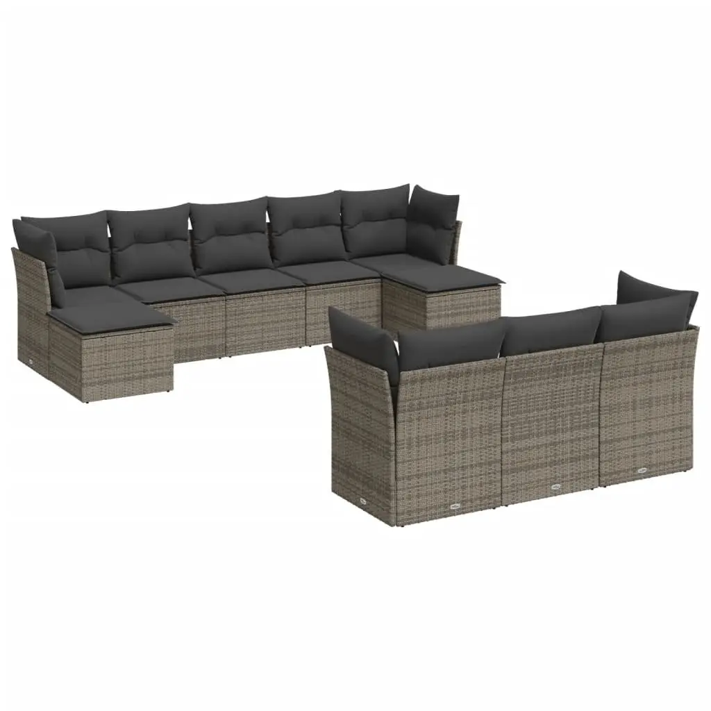 Garden Sofa Set 10 Piece Outdoor Furniture Grey Poly Rattan Modular Patio