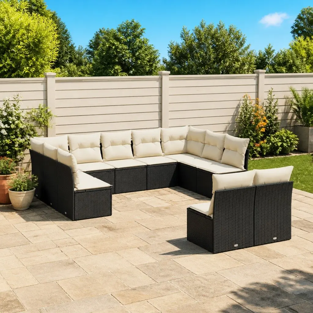 11-Piece Black Rattan Sofa Set