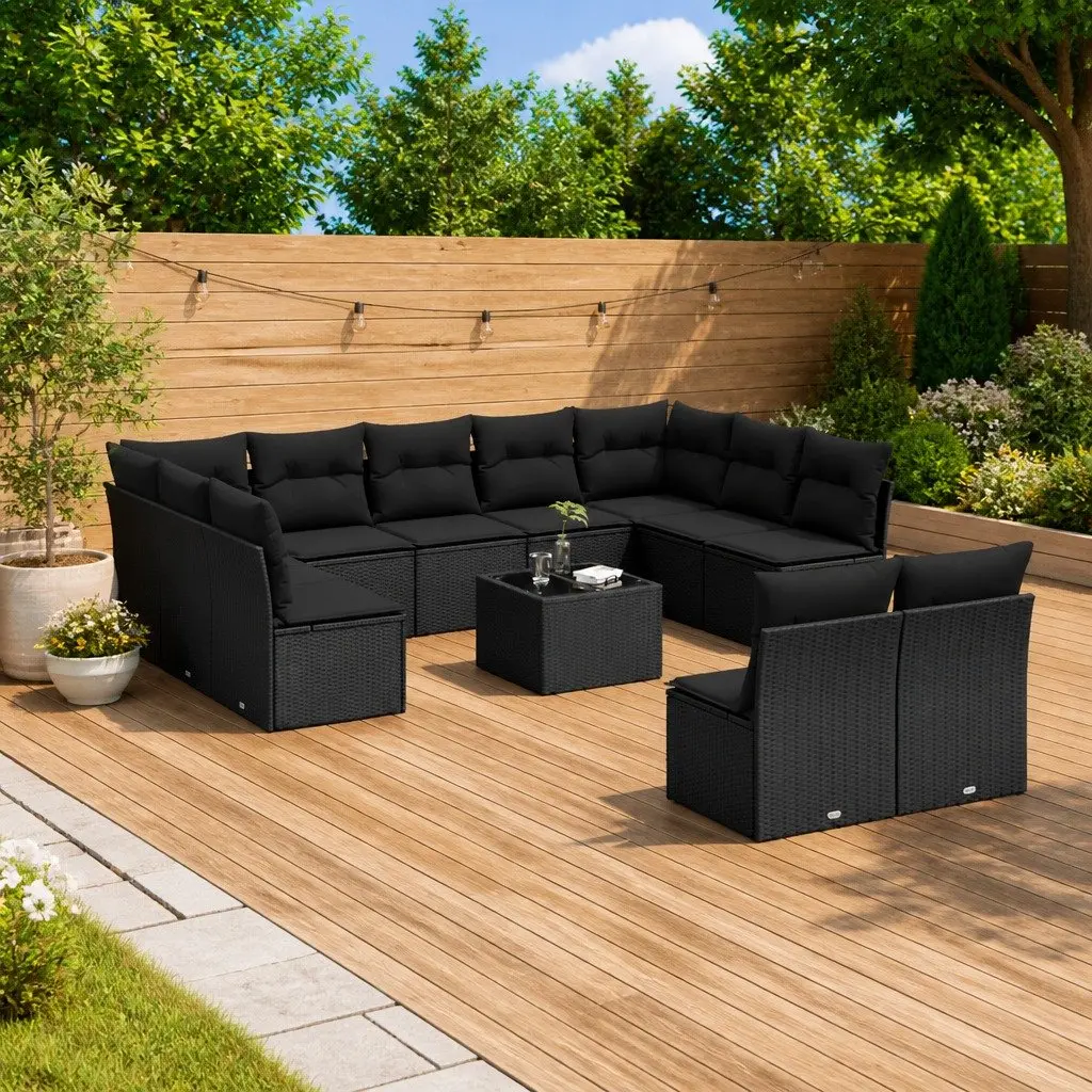 Garden Sofa Set 12 Piece Outdoor Furniture Black Poly Rattan Modular Patio