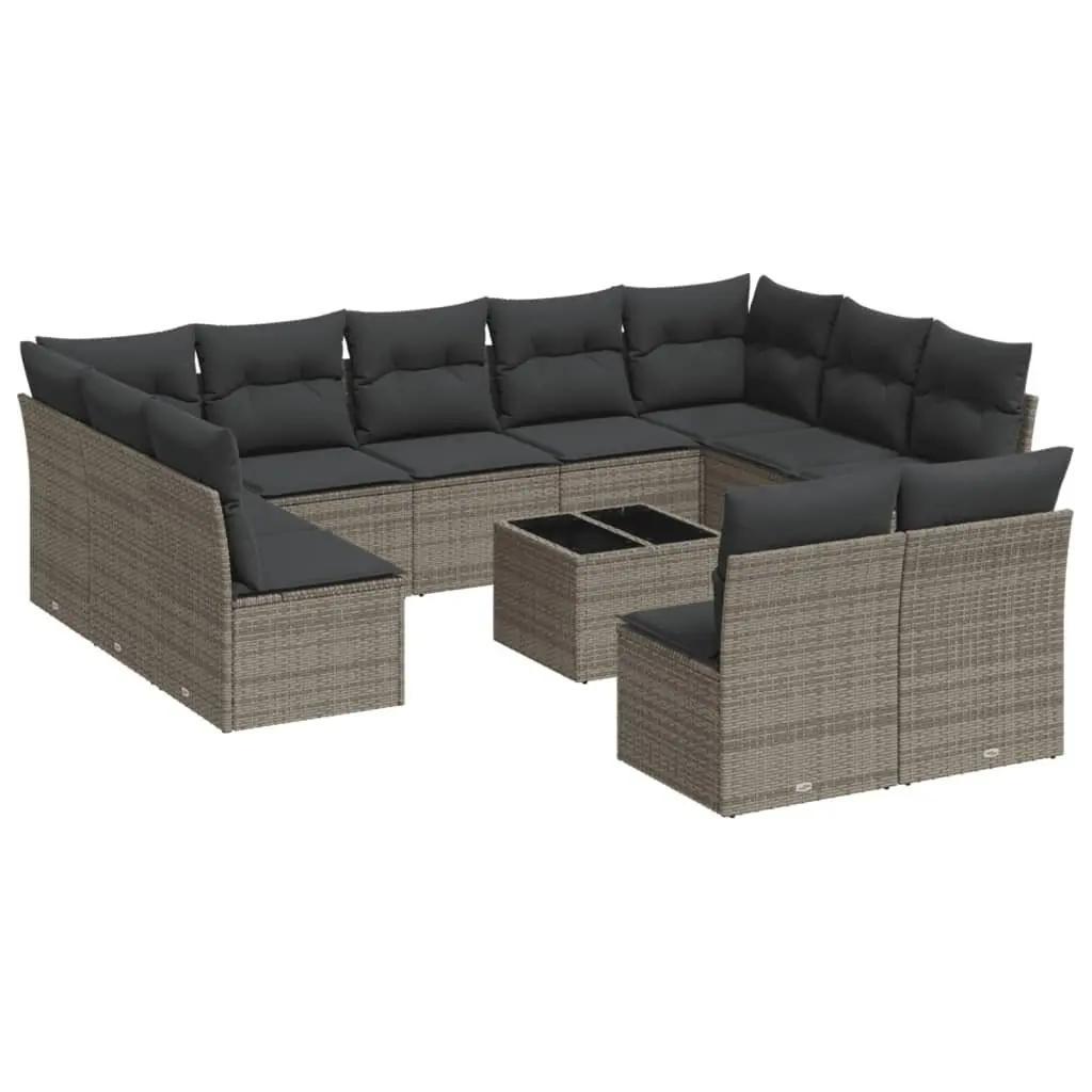 Garden Sofa Set 12 Piece Outdoor Furniture Grey Poly Rattan Modular Patio
