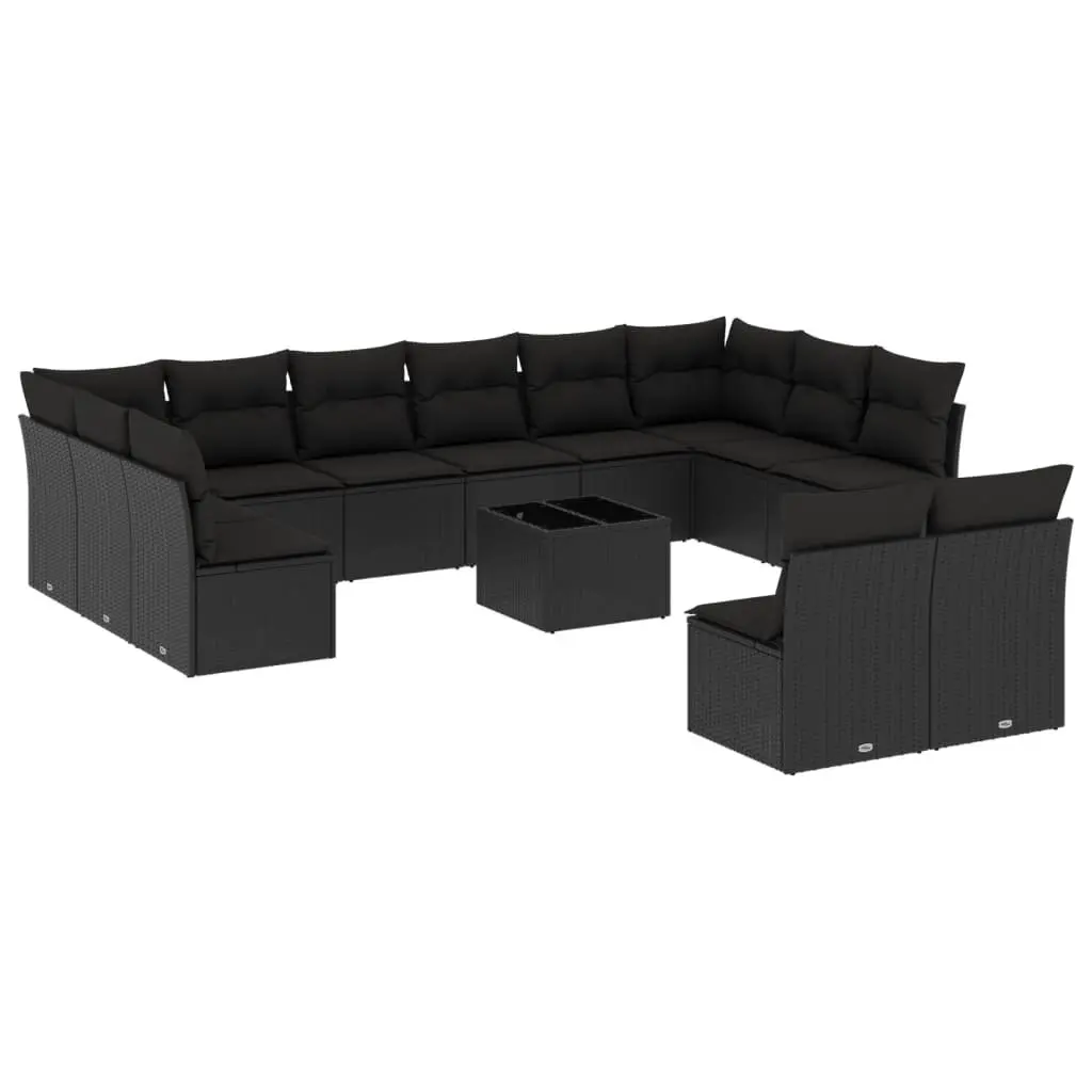 Garden Sofa Set Black Poly Rattan 13 Piece Outdoor Furniture