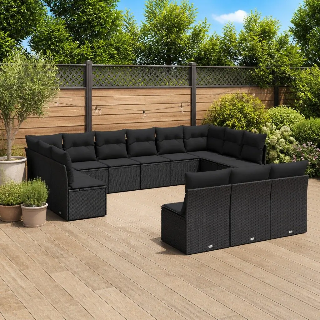 Garden Sofa Set Modular Black PE Rattan 13 Piece Outdoor Patio Furniture