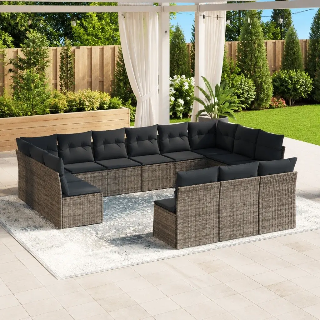 Garden Sofa Set 13 Piece Grey Poly Rattan Outdoor Furniture Patio with Cushions