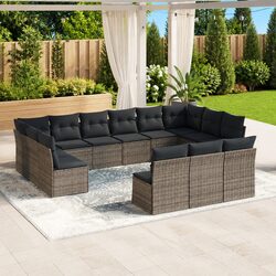 Garden Sofa Set 13 Piece Grey Poly Rattan Outdoor Furniture Patio with Cushions