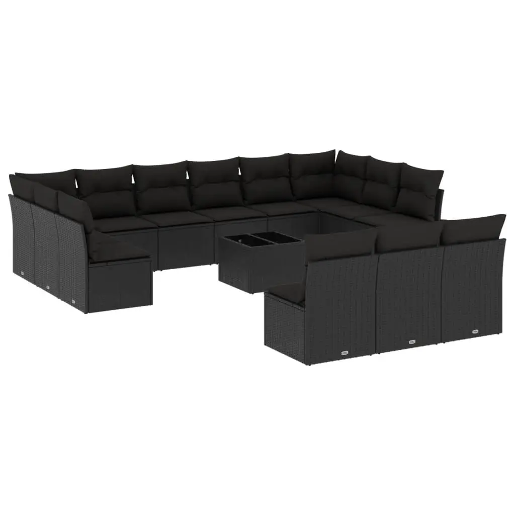 Garden Sofa Set 14 Piece Outdoor Furniture Patio Black Poly Rattan Modular