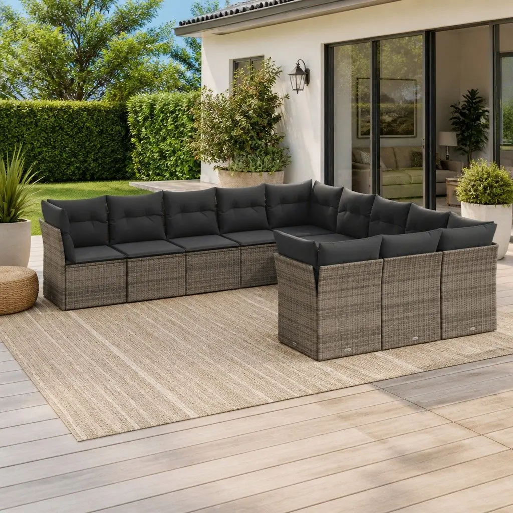 Garden Sofa Set 11 Piece Outdoor Furniture Grey Poly Rattan Modular Patio Lounge