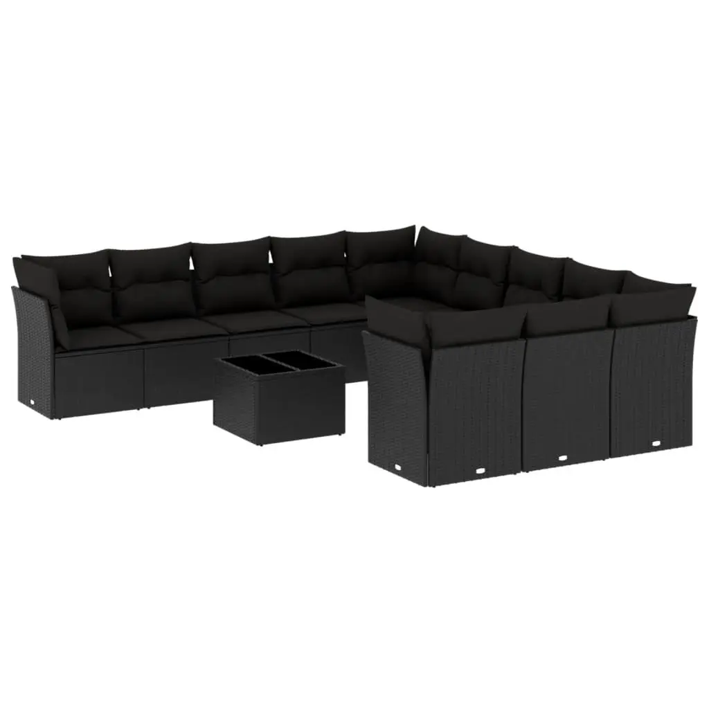 Garden Sofa Set 12 Piece Black Poly Rattan Outdoor Patio Furniture with Cushions