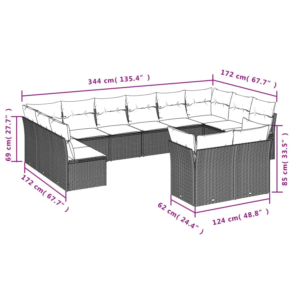 Garden Sofa Set 12 Piece Outdoor Furniture Patio Seating Black Poly Rattan