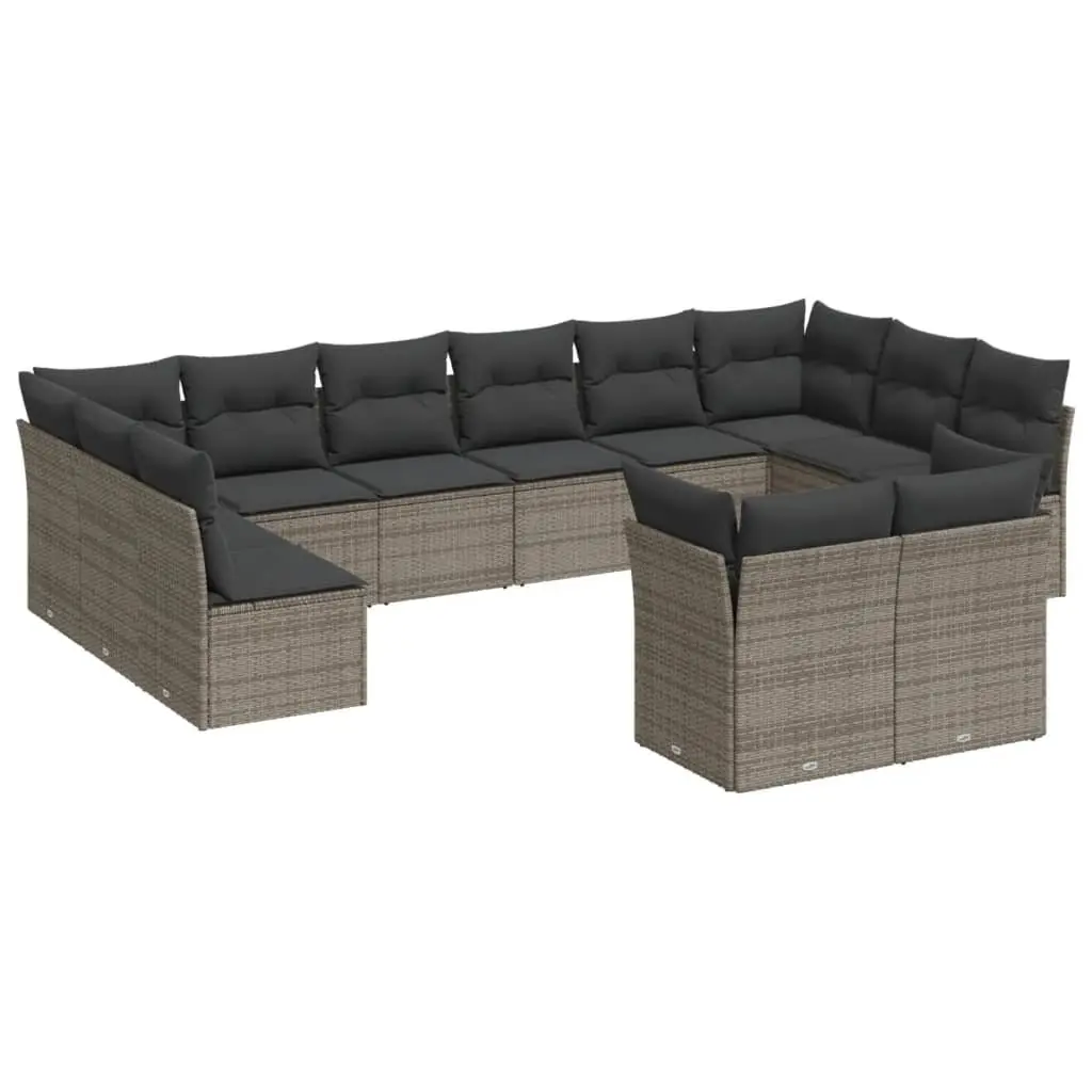 Garden Sofa Set 12 Piece Outdoor Furniture Patio Grey Poly Rattan with Cushions